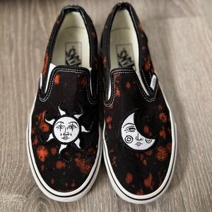 Custom Vans 🌙 ☀️ Moon Sun Be Kind Patch Shoes Size 8 EUC